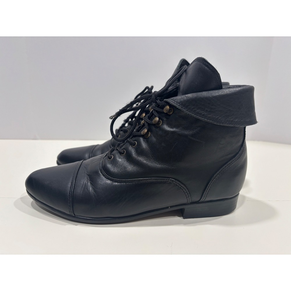 Maine Woods Mandy Black Leather Lace Up Ankle Boots Victorian Cap Toe Size 8M